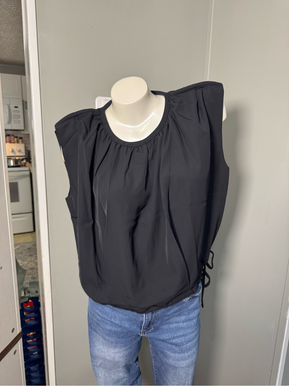 Zenana Black Sleeveless Blouse with Side Tie